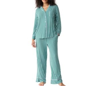 Gap GapBody Women's Jersey Long-Sleeve Pajama Coat Set 2 PC Green SIZE XL NWT